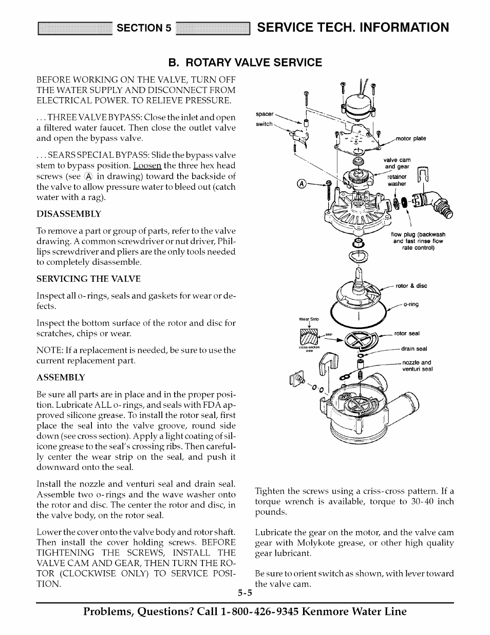 B. rotary valve service, Service tech. information | Kenmore 625.348235 User Manual | Page 22 / 28