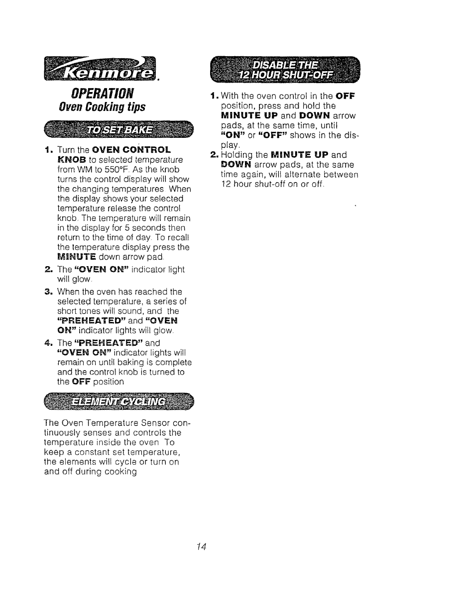 Kenmore, Oven cooking tips, Opeñatim | Kenmore 911.92485 User Manual | Page 14 / 28