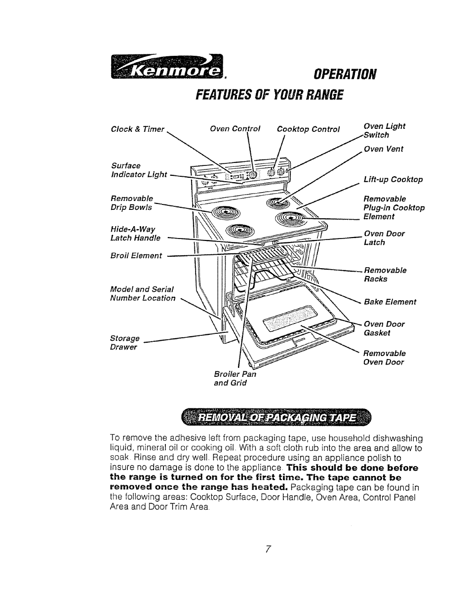 Operation features of your range | Kenmore 911.92485 User Manual | Page 7 / 28