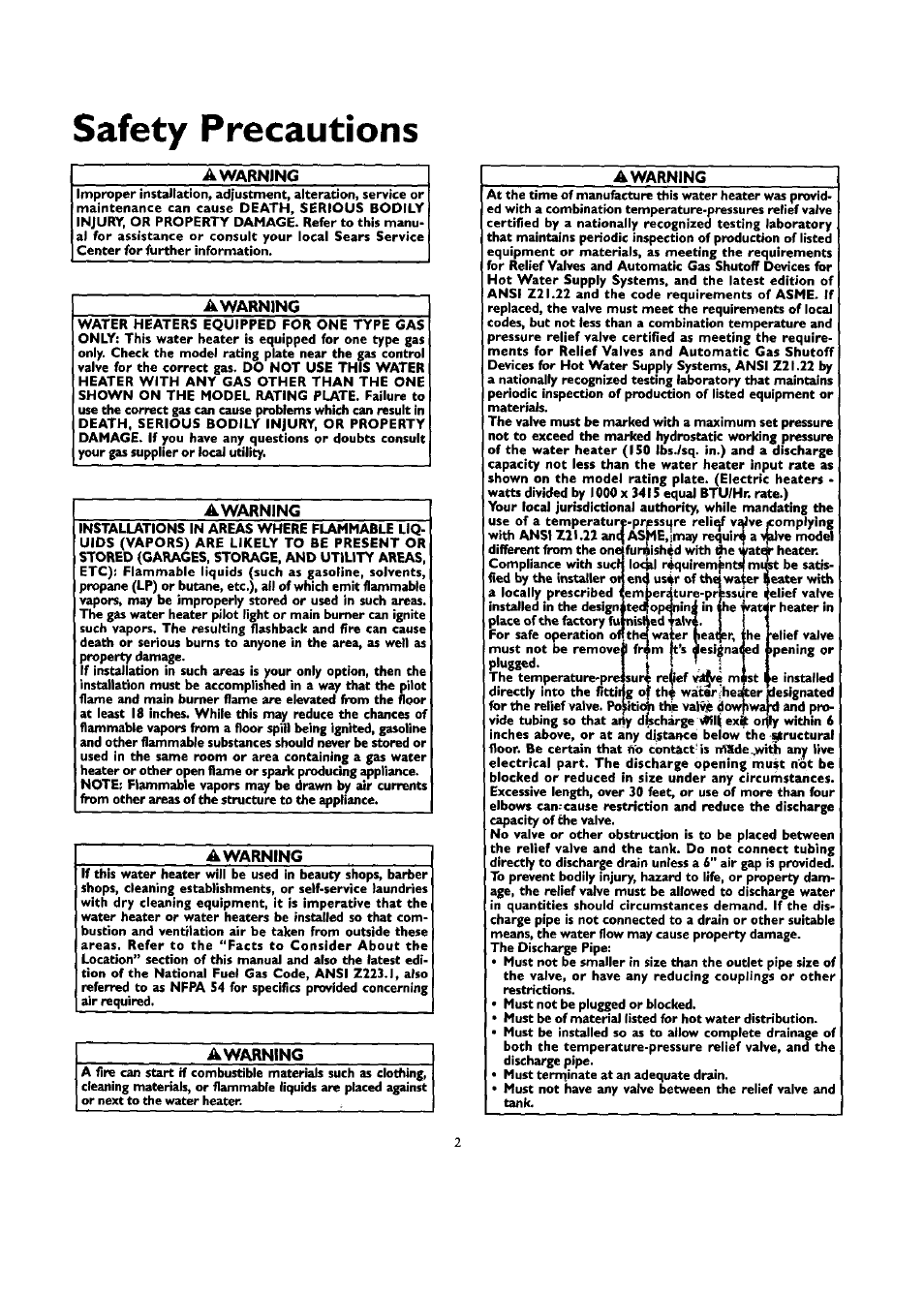 A warning, Awarning, Safety precautions | I i i | Kenmore ECONOMIZER 153.332418 User Manual | Page 2 / 28