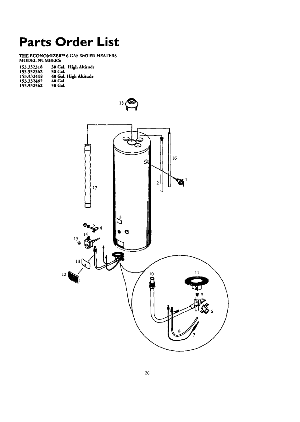 Parts order list, Parts order list -27 | Kenmore ECONOMIZER 153.332418 User Manual | Page 26 / 28