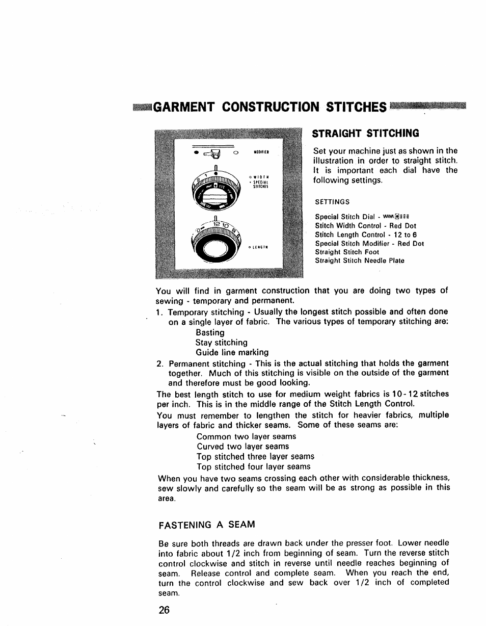 Straight stitching, Fastening a seam, Straight stitching , 27 | Igarment construction stitches | Kenmore 1430 User Manual | Page 27 / 50