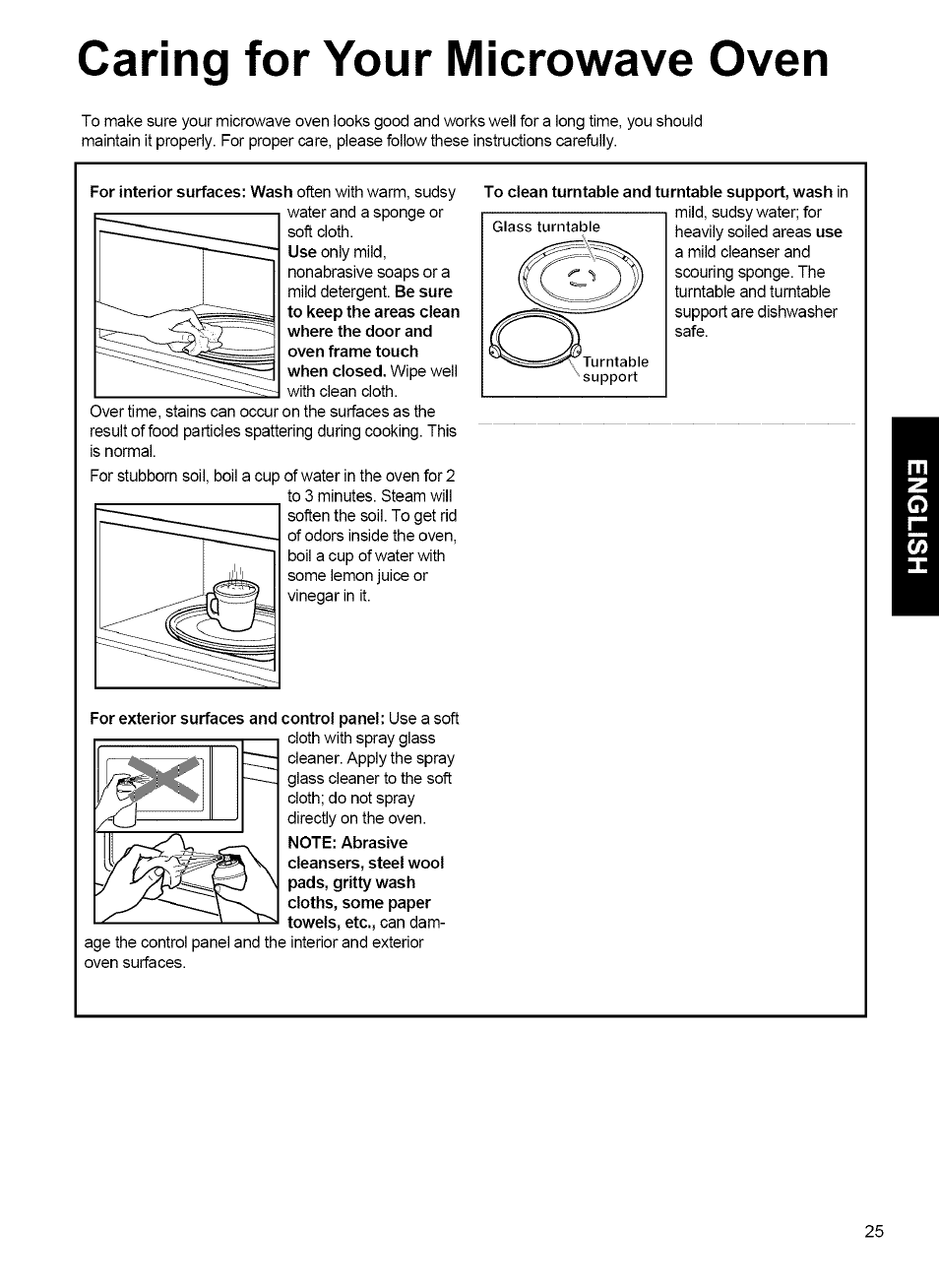 Caring for your microwave oven | Kenmore MICROWAVE HOOD COMBINATION 721.80034 User Manual | Page 25 / 33