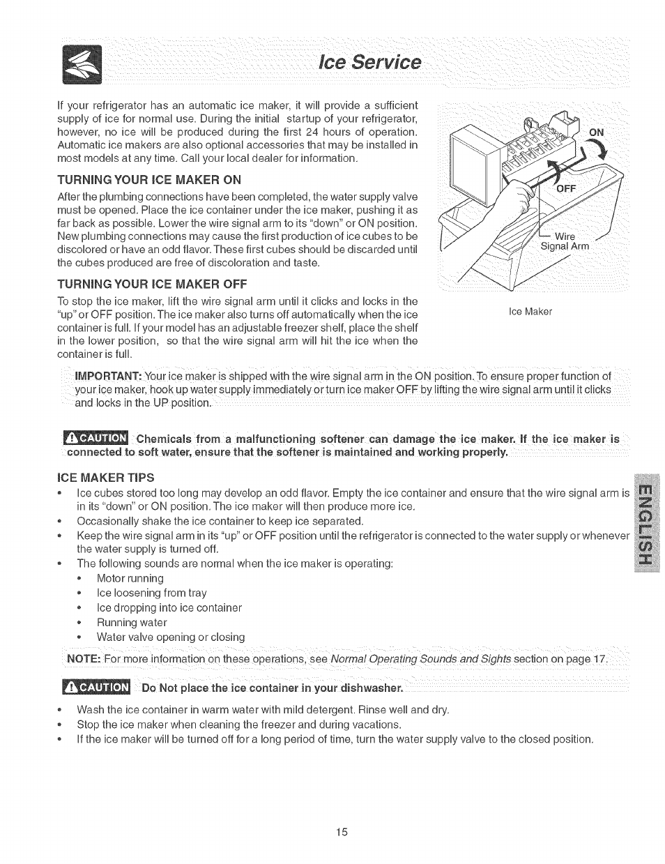 Ice' serwlce | Kenmore 25374184403 User Manual | Page 15 / 20