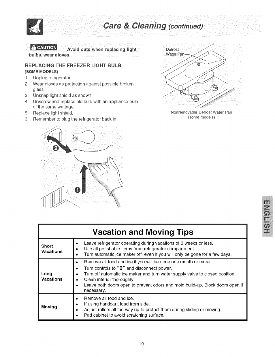 M -'clesning (cmtinmdi, Vacation and moving tips | Kenmore 25374184403 User Manual | Page 19 / 20