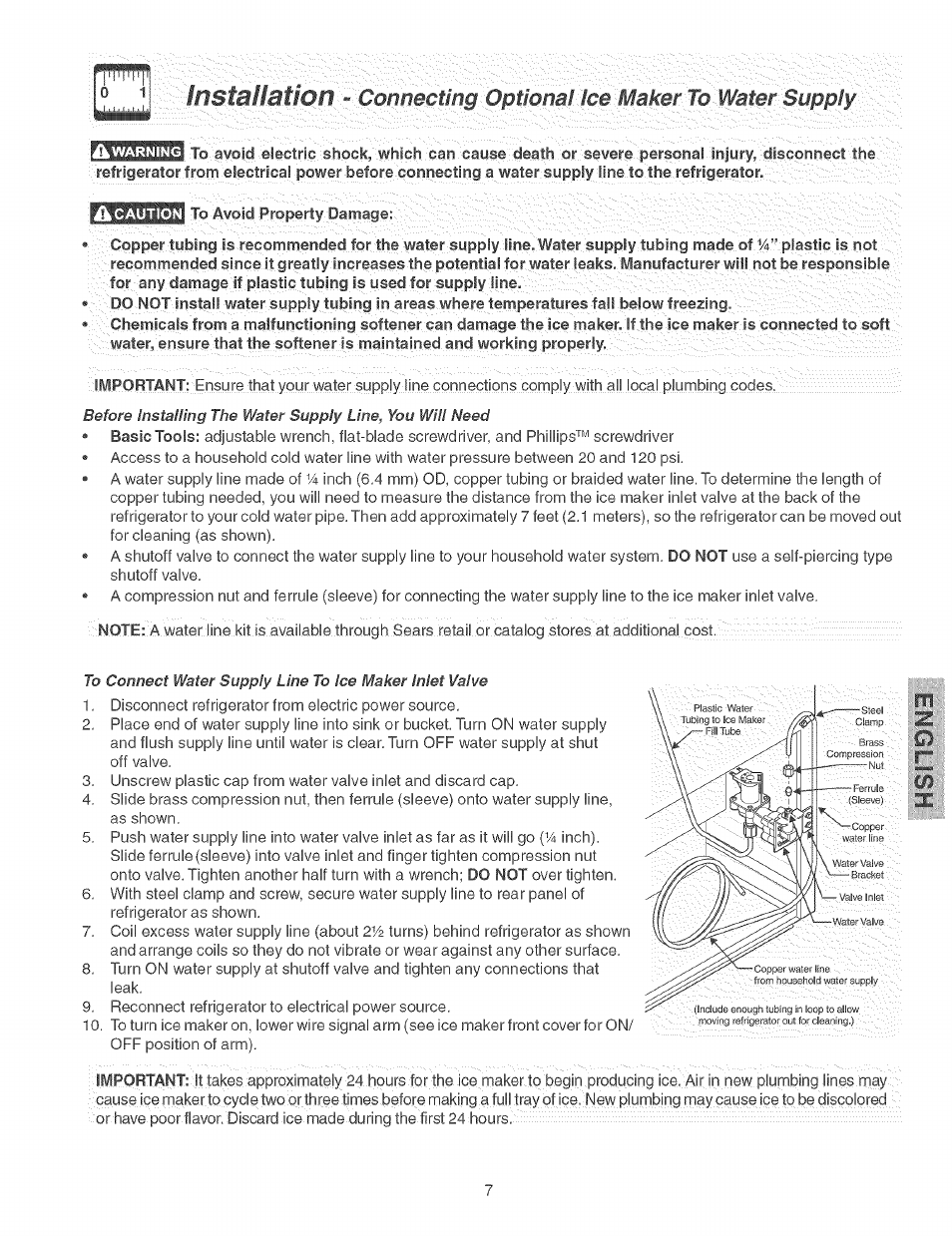 Jnstallbtion, Conne0ing optional.icemake.r.towatet'supply | Kenmore 25374184403 User Manual | Page 7 / 20