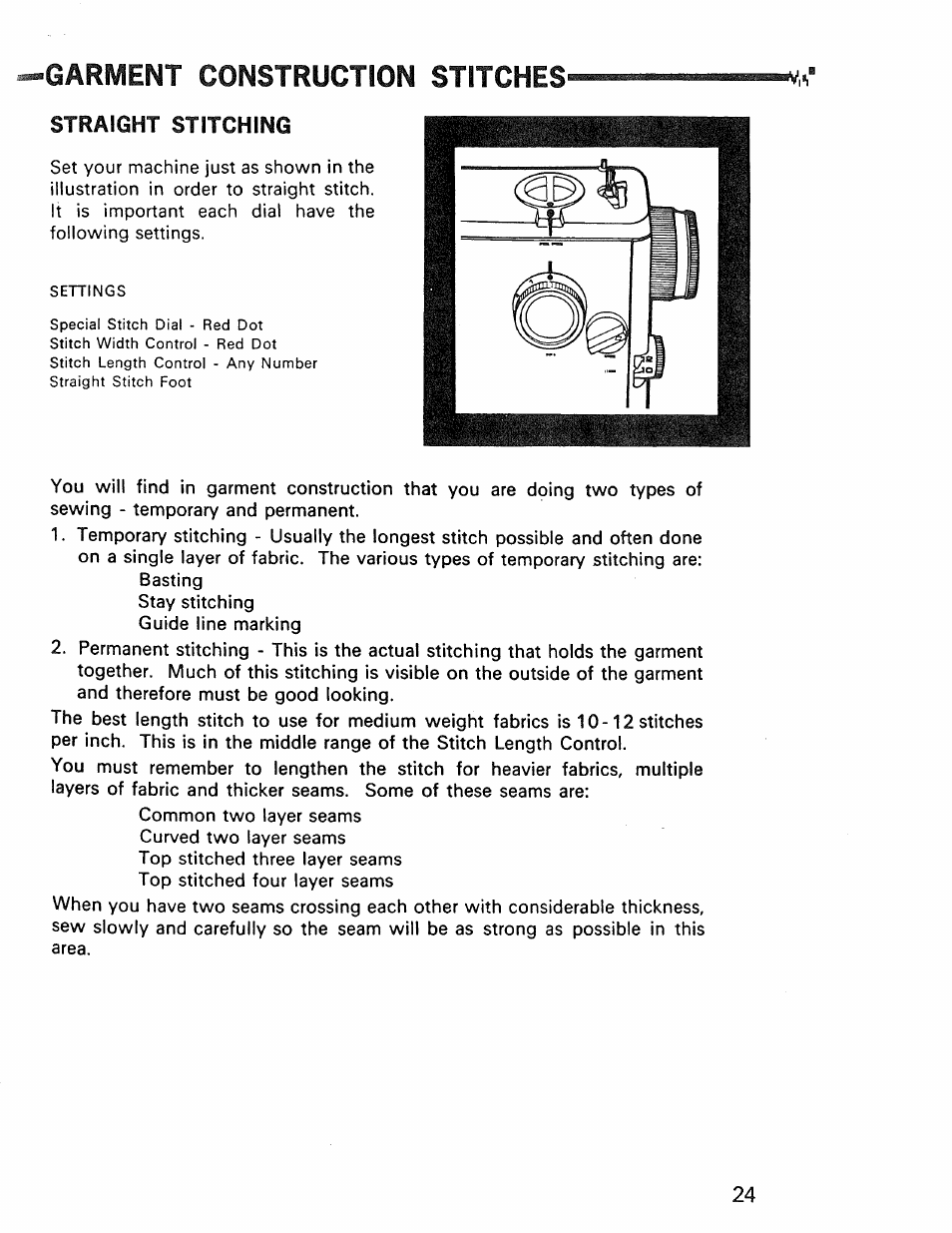 Garment construction stitches, Straight stitching | Kenmore 1030 User Manual | Page 25 / 46