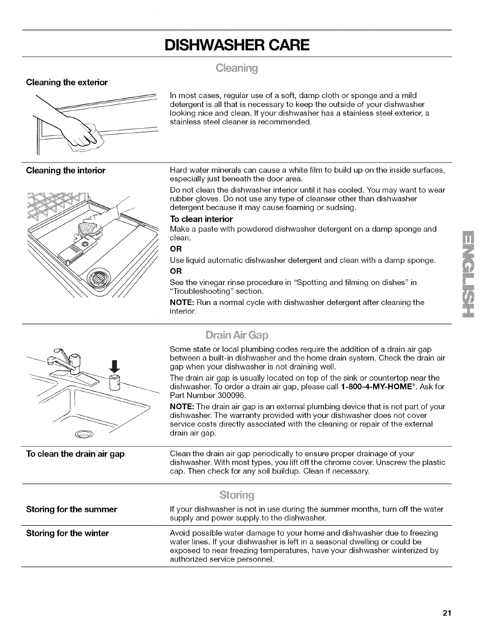 Dishwasher care, Cleaning | Kenmore 13163 User Manual | Page 21 / 76