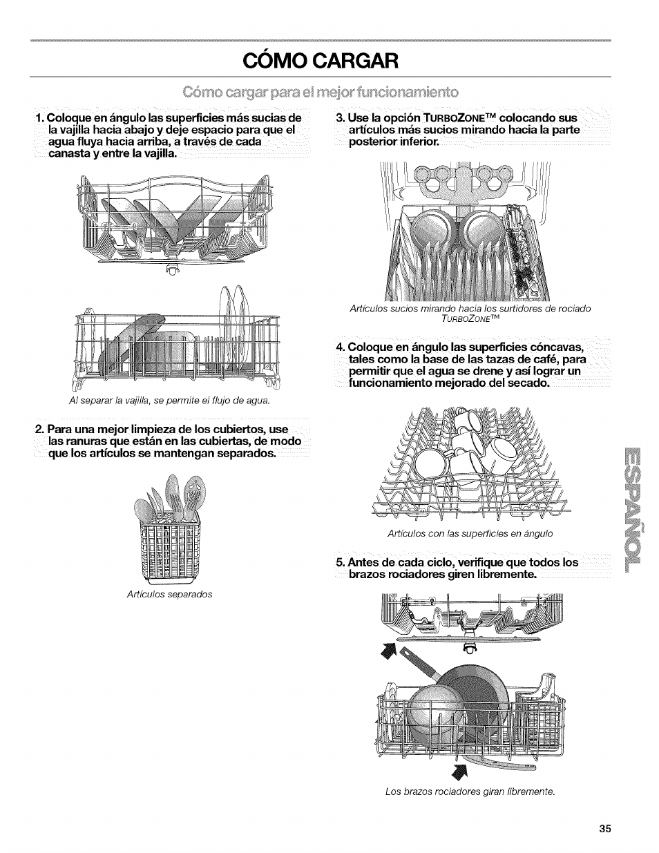 Como cargar, Cómo cargar, C ó f | Kenmore 13163 User Manual | Page 35 / 76