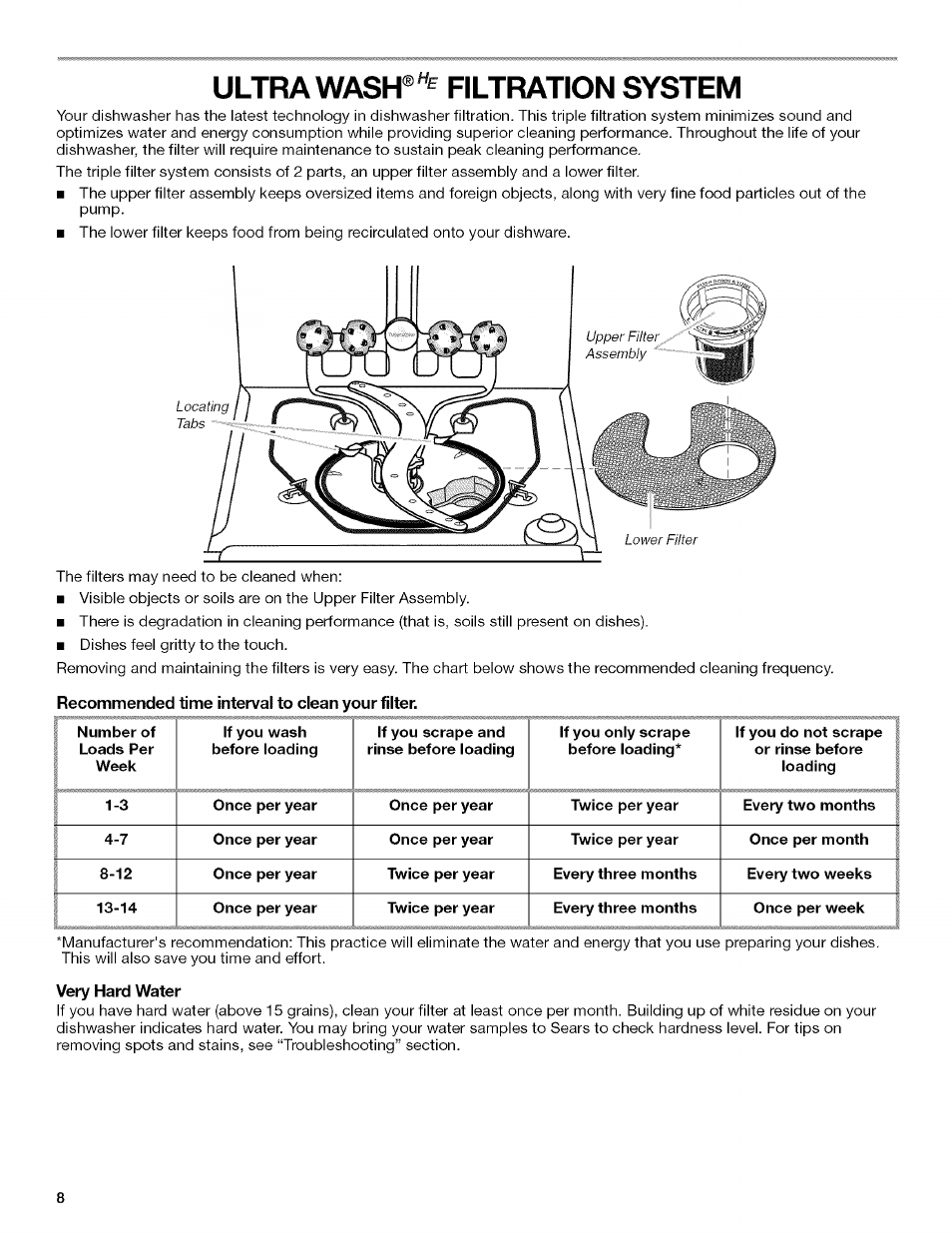 Ultra wash® filtration system, Ultra wash®filtration system | Kenmore 13163 User Manual | Page 8 / 76