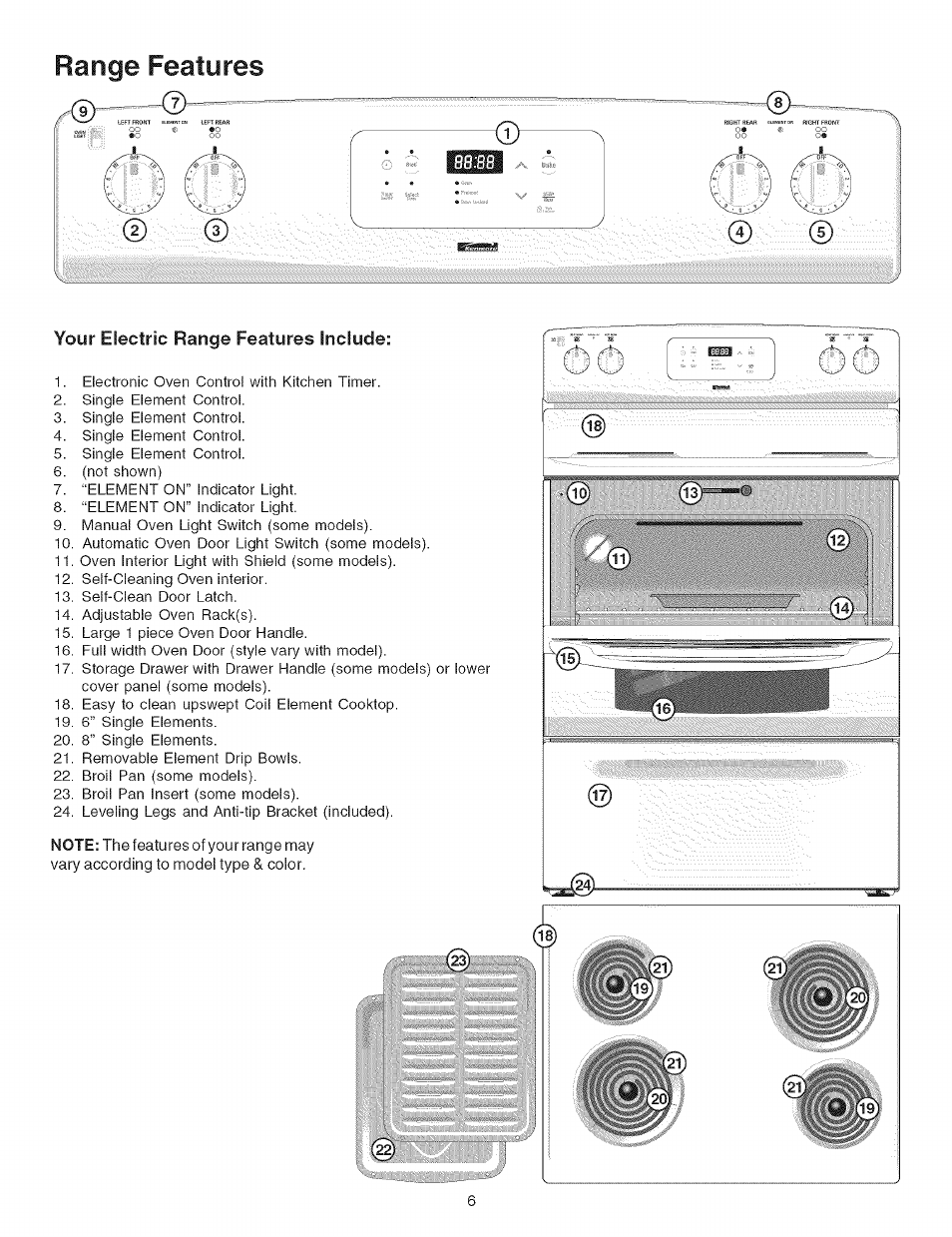 Range features | Kenmore 790.9411 User Manual | Page 6 / 22