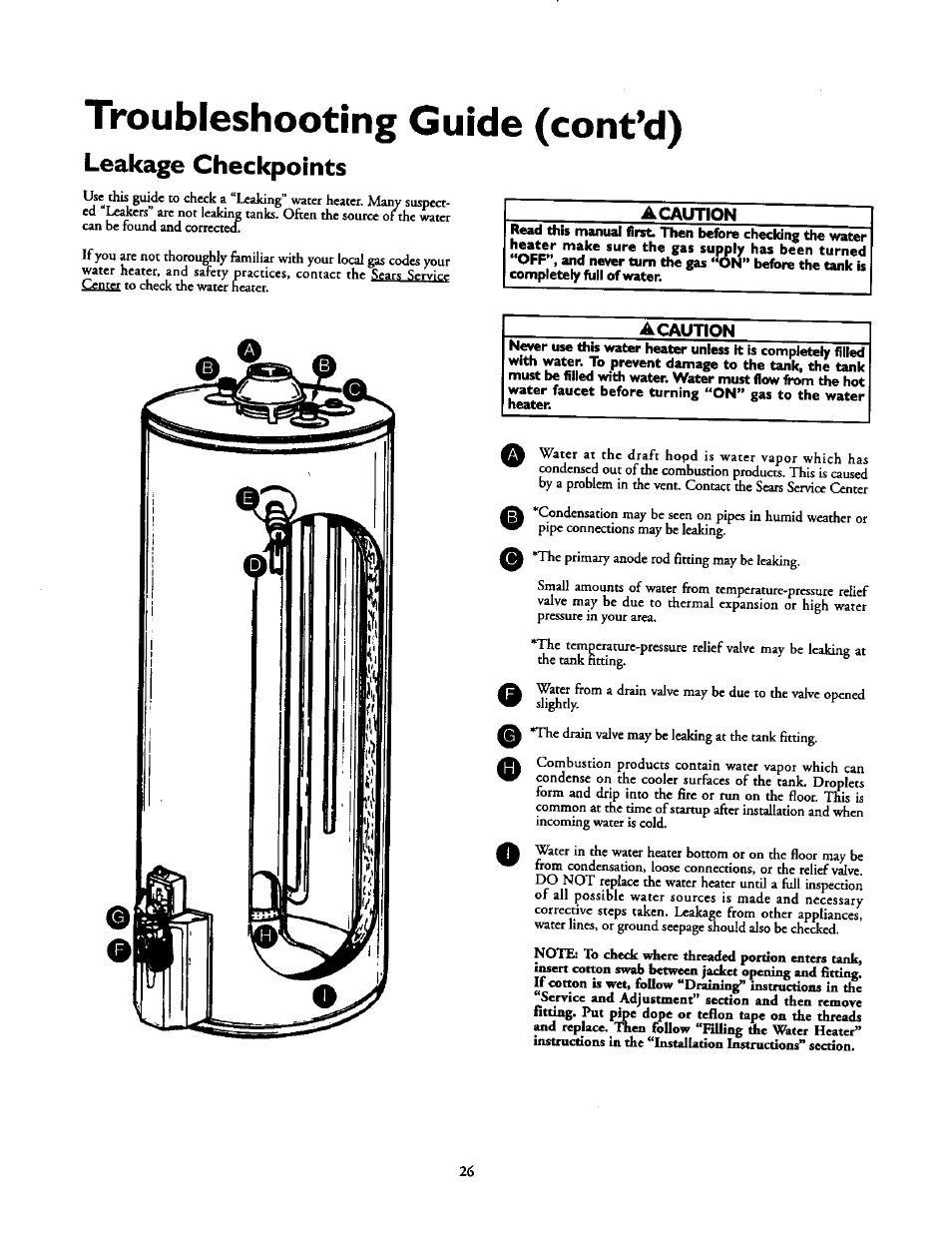 Troubleshooting guide (cont’d), Leakage checkpoints | Kenmore 153.337213 User Manual | Page 26 / 36