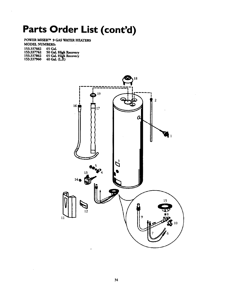 Parts order list (cont’d) | Kenmore 153.337213 User Manual | Page 34 / 36
