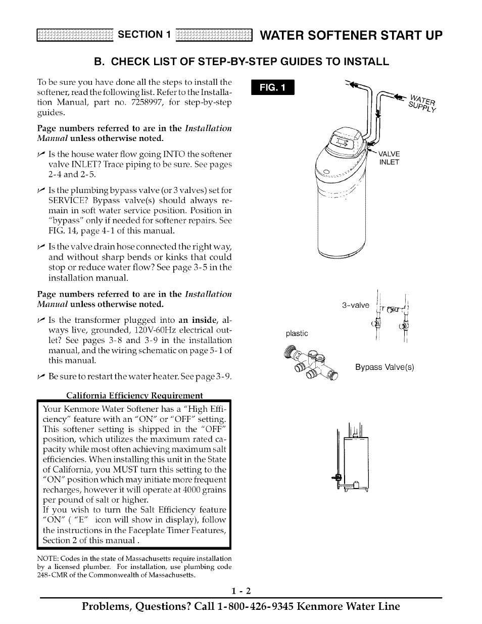 B. check list of gtep-by-step guides to install, Check list of step-by-step guides to install -2, Water softener start up | Kenmore ULTRASOFT 625.38888 User Manual | Page 5 / 36