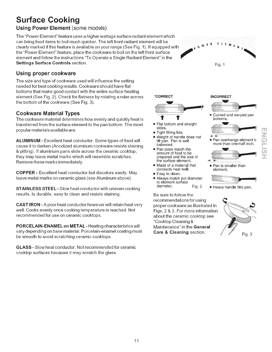 Using power element (some models), Using proper cookware, Cookware material types | Surface cooking, Using power element | Kenmore 790.9434 User Manual | Page 11 / 28