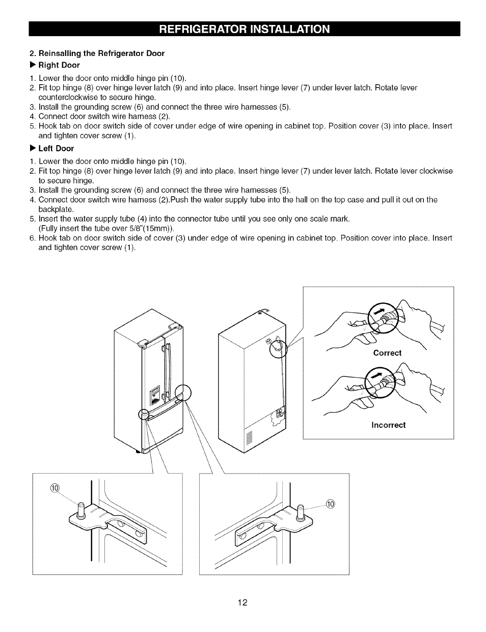 Refrigerator installation | Kenmore TRIO 795.7757 User Manual | Page 12 / 115