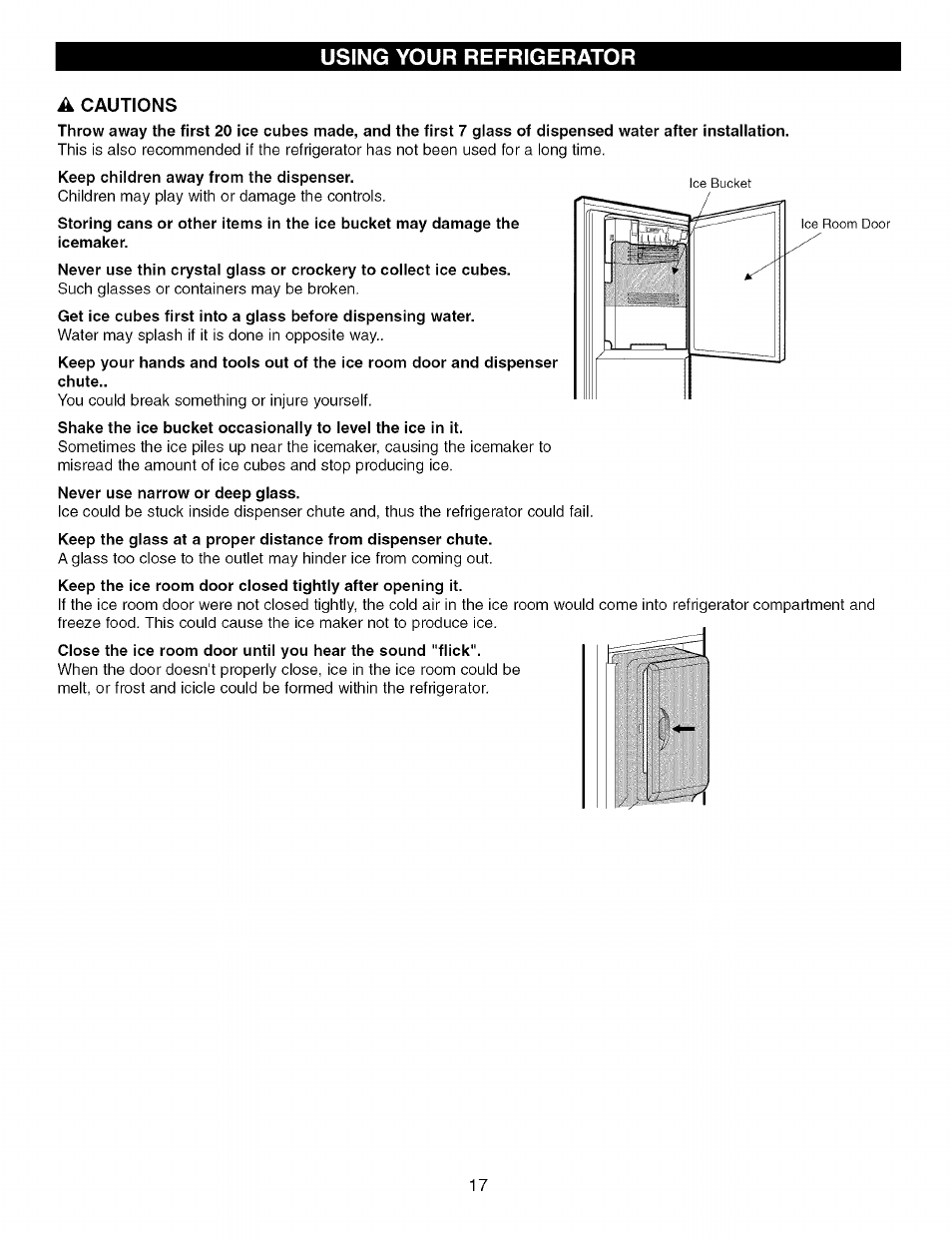 A cautions, Using your refrigerator | Kenmore TRIO 795.7757 User Manual | Page 17 / 115
