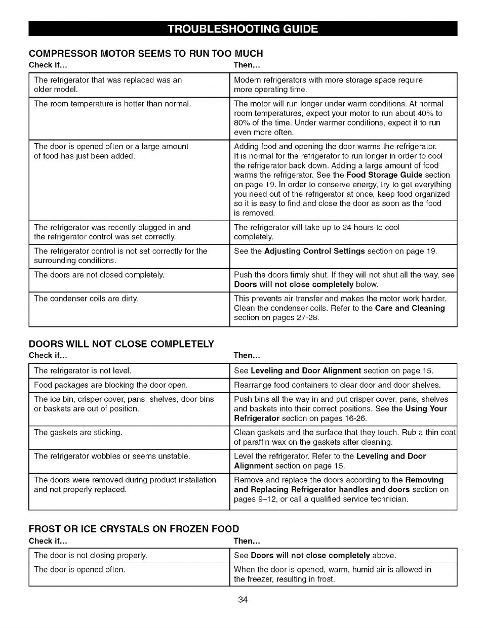 Compressor motor seems to run too much, Troubleshooting guide | Kenmore TRIO 795.7757 User Manual | Page 34 / 115