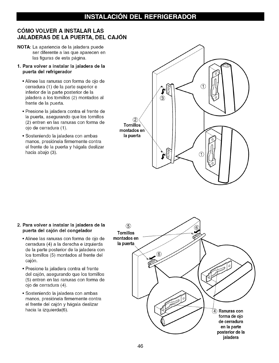 Instalacion del refrigerador | Kenmore TRIO 795.7757 User Manual | Page 46 / 115