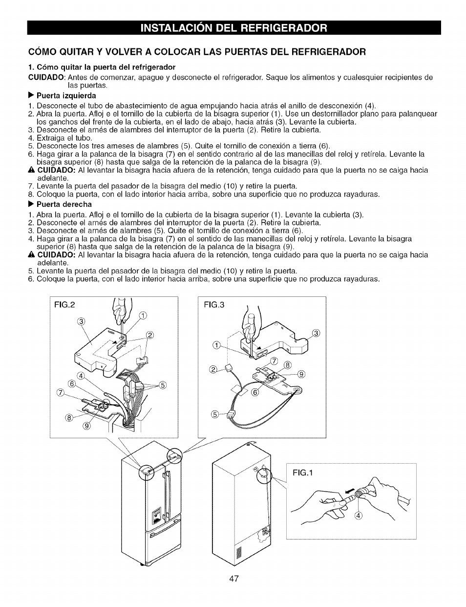 Instalacion del refrigerador | Kenmore TRIO 795.7757 User Manual | Page 47 / 115