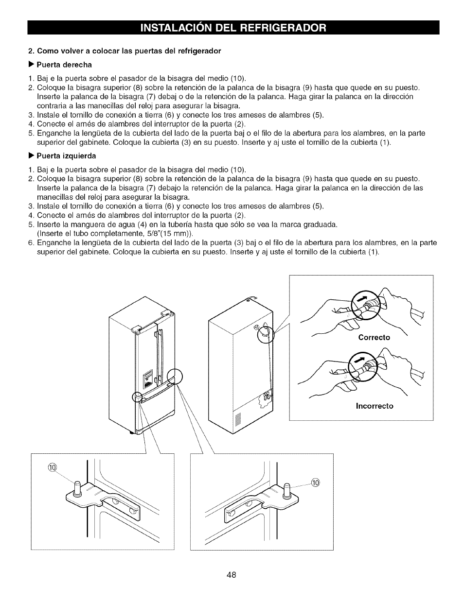 Instalacion del refrigerador | Kenmore TRIO 795.7757 User Manual | Page 48 / 115