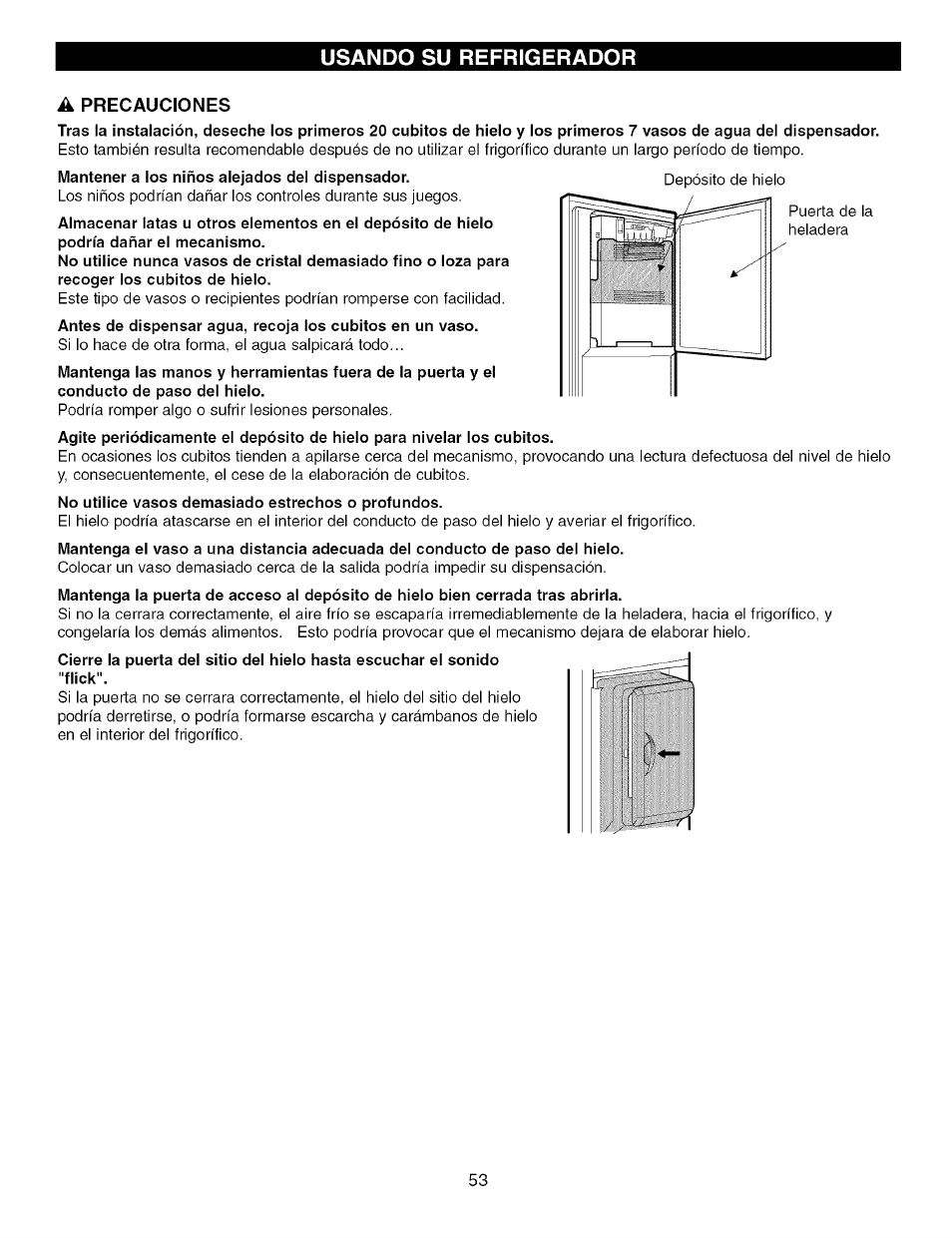 A precauciones, Usando su refrigerador | Kenmore TRIO 795.7757 User Manual | Page 53 / 115