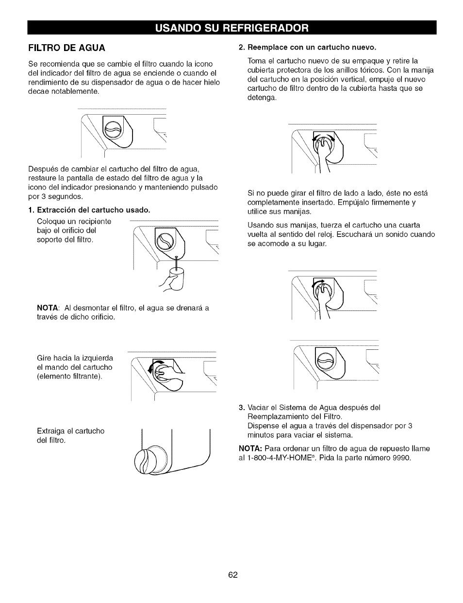 Filtro de agua, Usando su refrigerador | Kenmore TRIO 795.7757 User Manual | Page 62 / 115