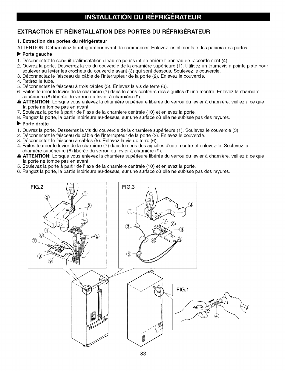 Installation du refrigerateur | Kenmore TRIO 795.7757 User Manual | Page 83 / 115