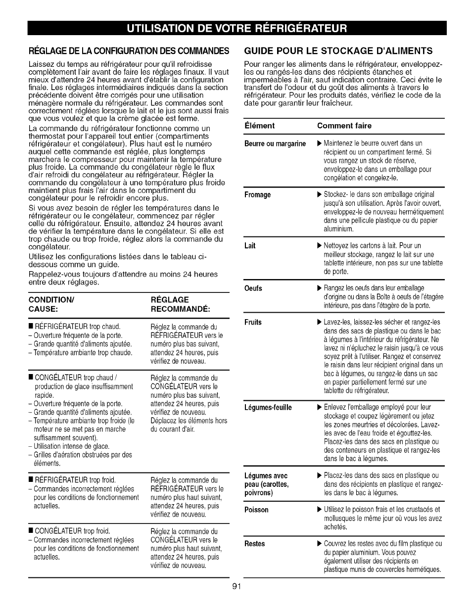 Utilisation de votre refrigerateur | Kenmore TRIO 795.7757 User Manual | Page 91 / 115