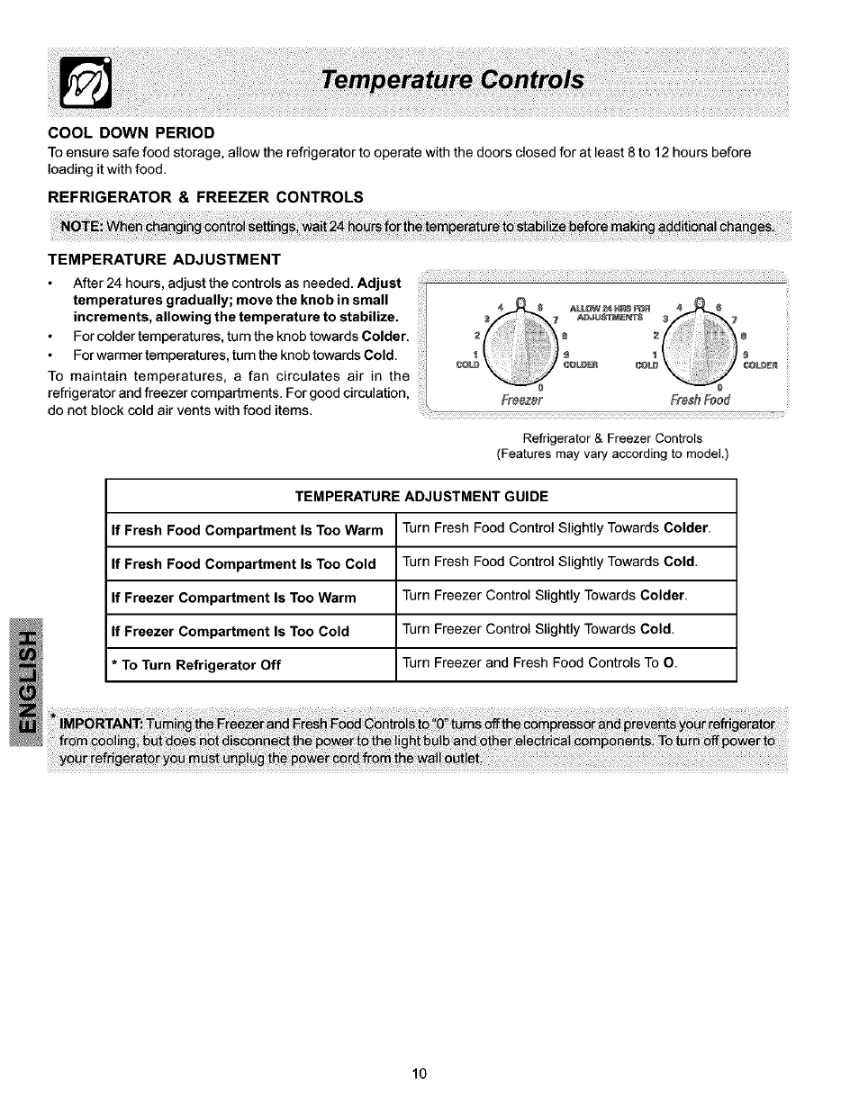 Temperature controts, Temperature controls | Kenmore 25354703404 User Manual | Page 10 / 24