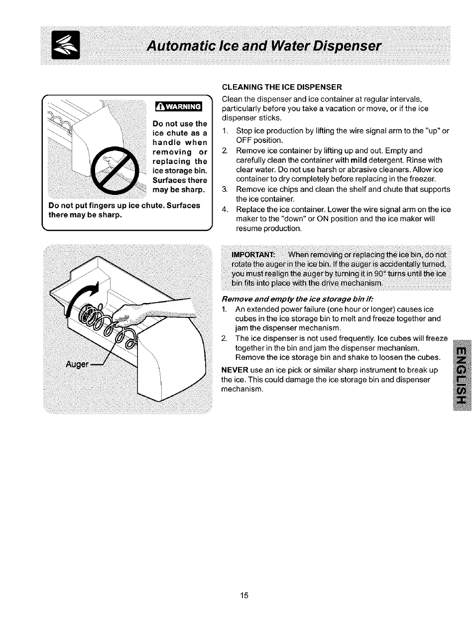 Cleaning the ice dispenser, Automatic ice and, M/àierd/spei | Kenmore 25354703404 User Manual | Page 15 / 24