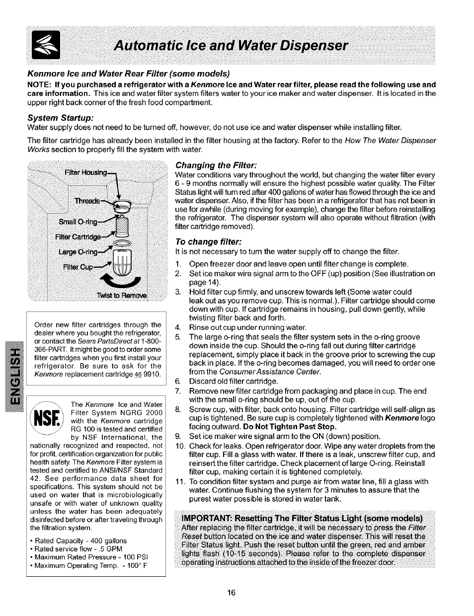 Automatic ice and water dispenser | Kenmore 25354703404 User Manual | Page 16 / 24