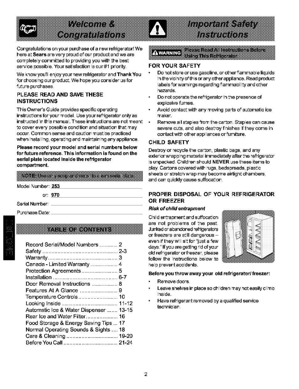 Important safety instructions | Kenmore 25354703404 User Manual | Page 2 / 24