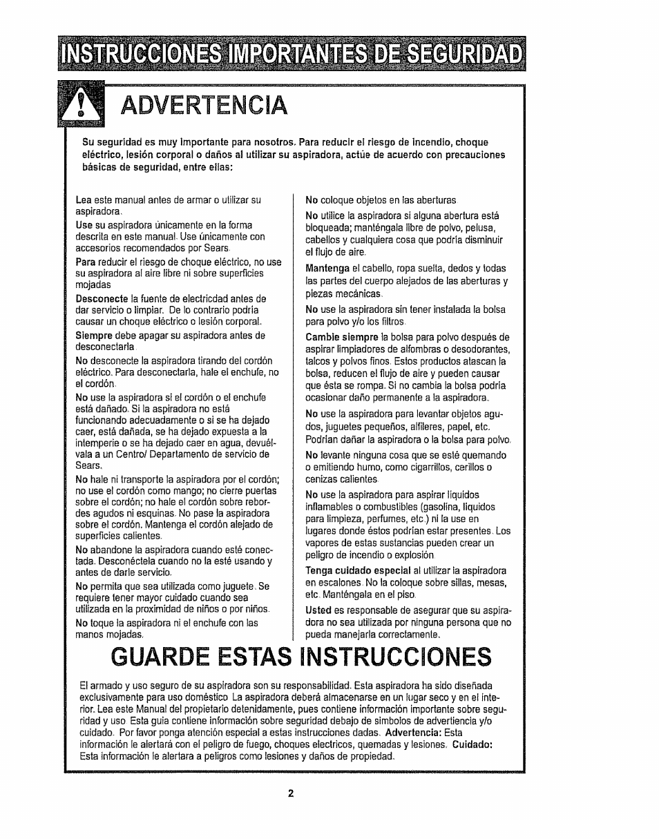 Advertencia, Guarde estas instrucciones | Kenmore 116.32289 User Manual | Page 24 / 44
