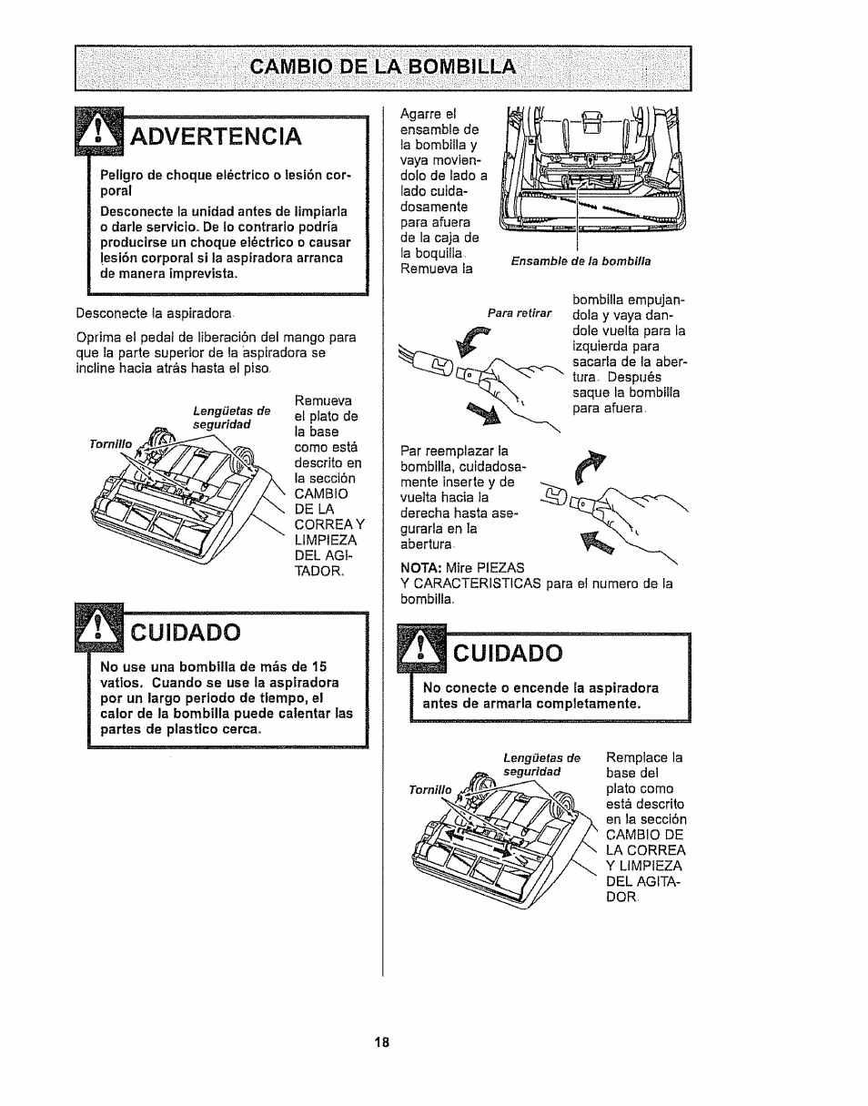 Advertencia, Cuidado | Kenmore 116.32289 User Manual | Page 40 / 44