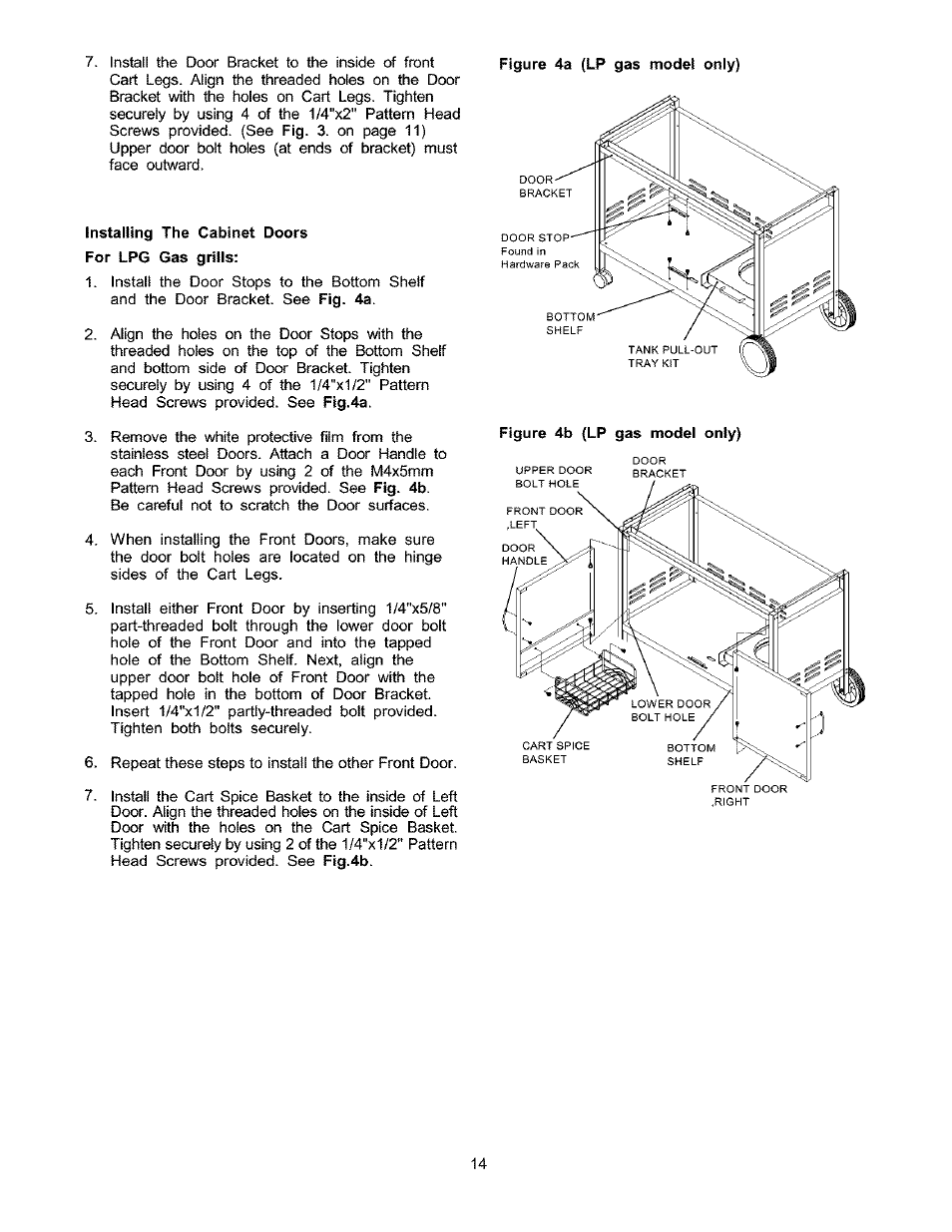 Installing the cabinet doors | Kenmore 141.17337 User Manual | Page 14 / 43