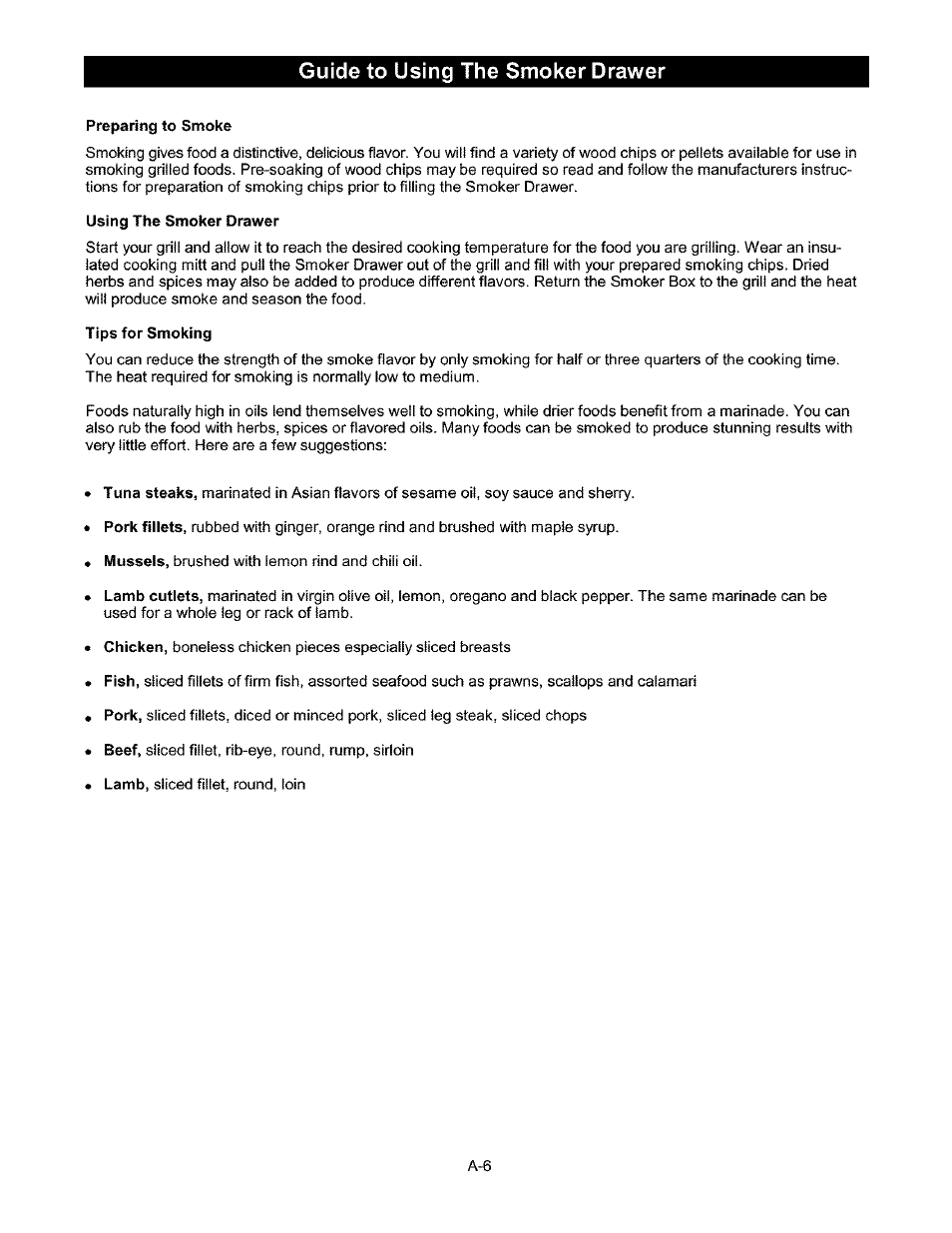 Guide to using the smoker drawer, Preparing to smoke, Using the smoker drawer | Tips for smoking | Kenmore 141.17337 User Manual | Page 35 / 43