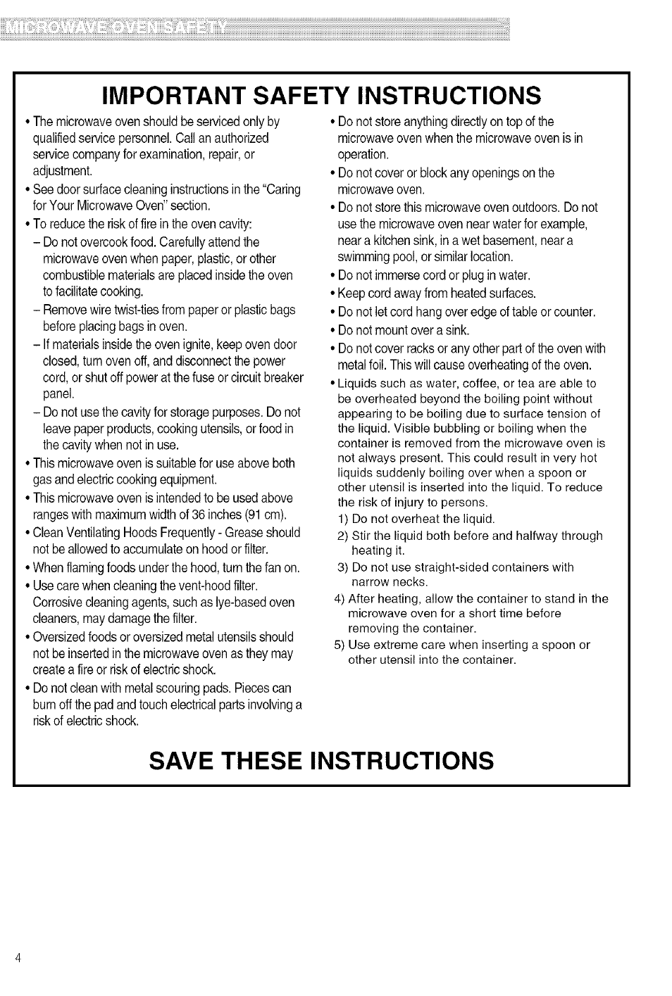 Important safety instructions, Save these instructions | Kenmore 721.80609 User Manual | Page 4 / 33
