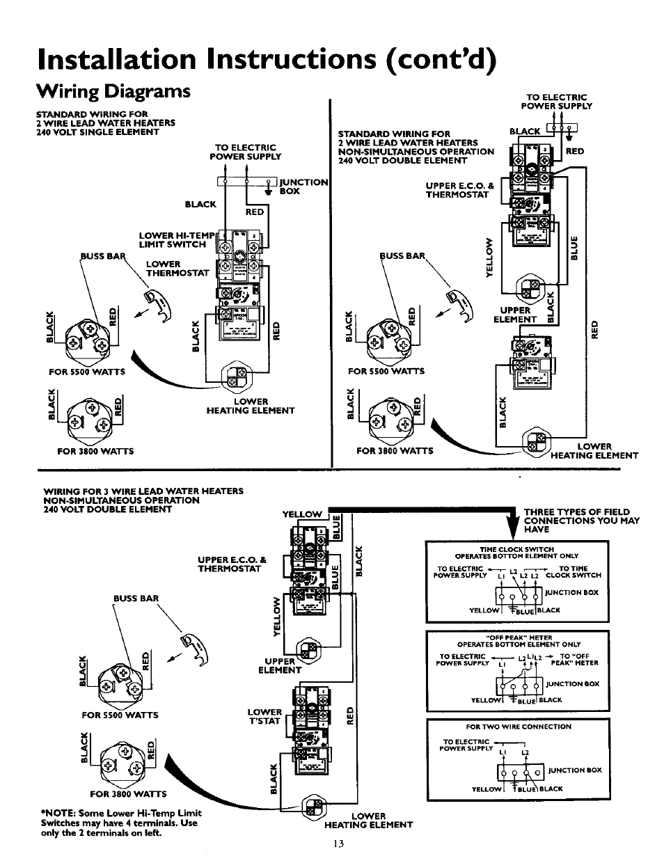 Installation instructions (cont'd), Wiring diagrams | Kenmore POWER MISER 153.327164 User Manual | Page 13 / 28
