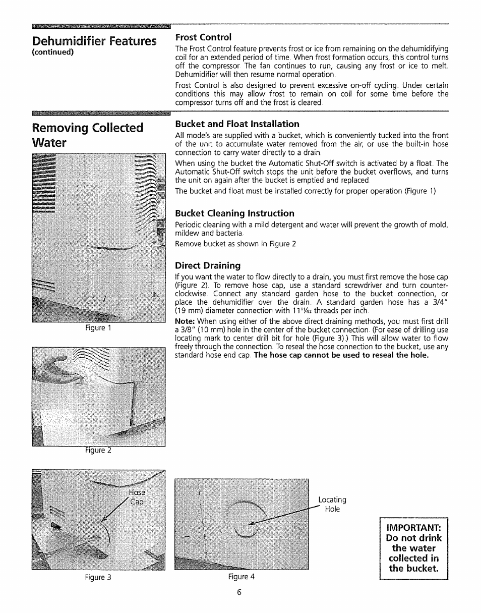 Frost control, Bucket and float installation, Bucket cleaning instruction | Direct draining | Kenmore 5065 User Manual | Page 6 / 24