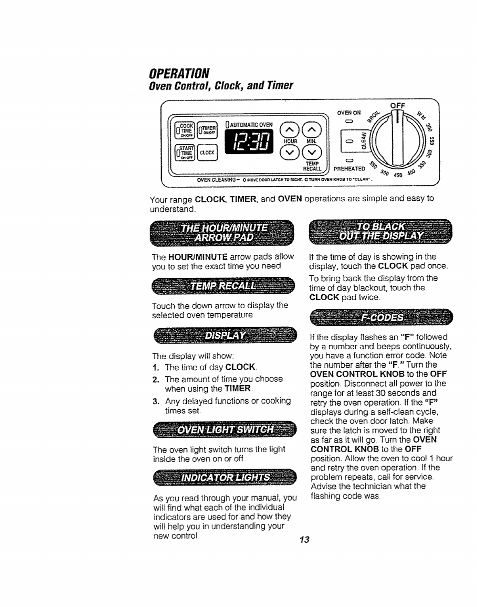 Operation, Oven control, clock, and timer | Kenmore 911.94752 User Manual | Page 13 / 76