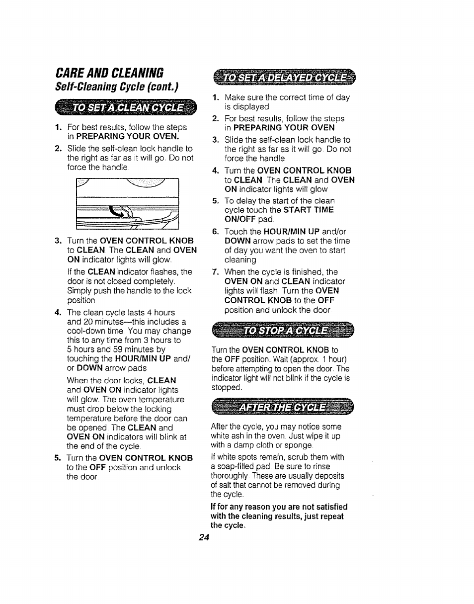 Care ñkd cleanins, Self-cleaning cycle (cent.) | Kenmore 911.94752 User Manual | Page 24 / 76