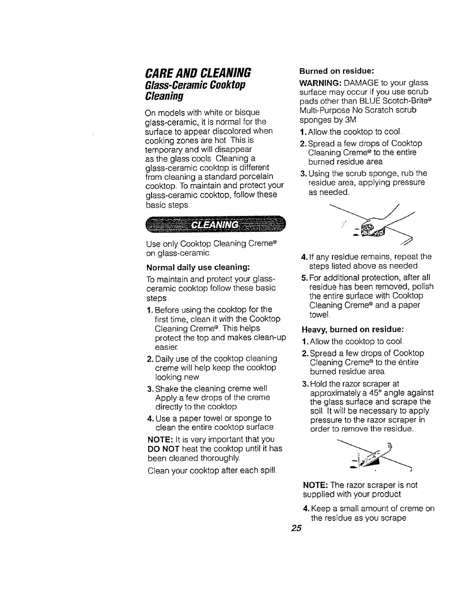 Care and cleaning, Glass-ceramic cooktop cleaning | Kenmore 911.94752 User Manual | Page 25 / 76