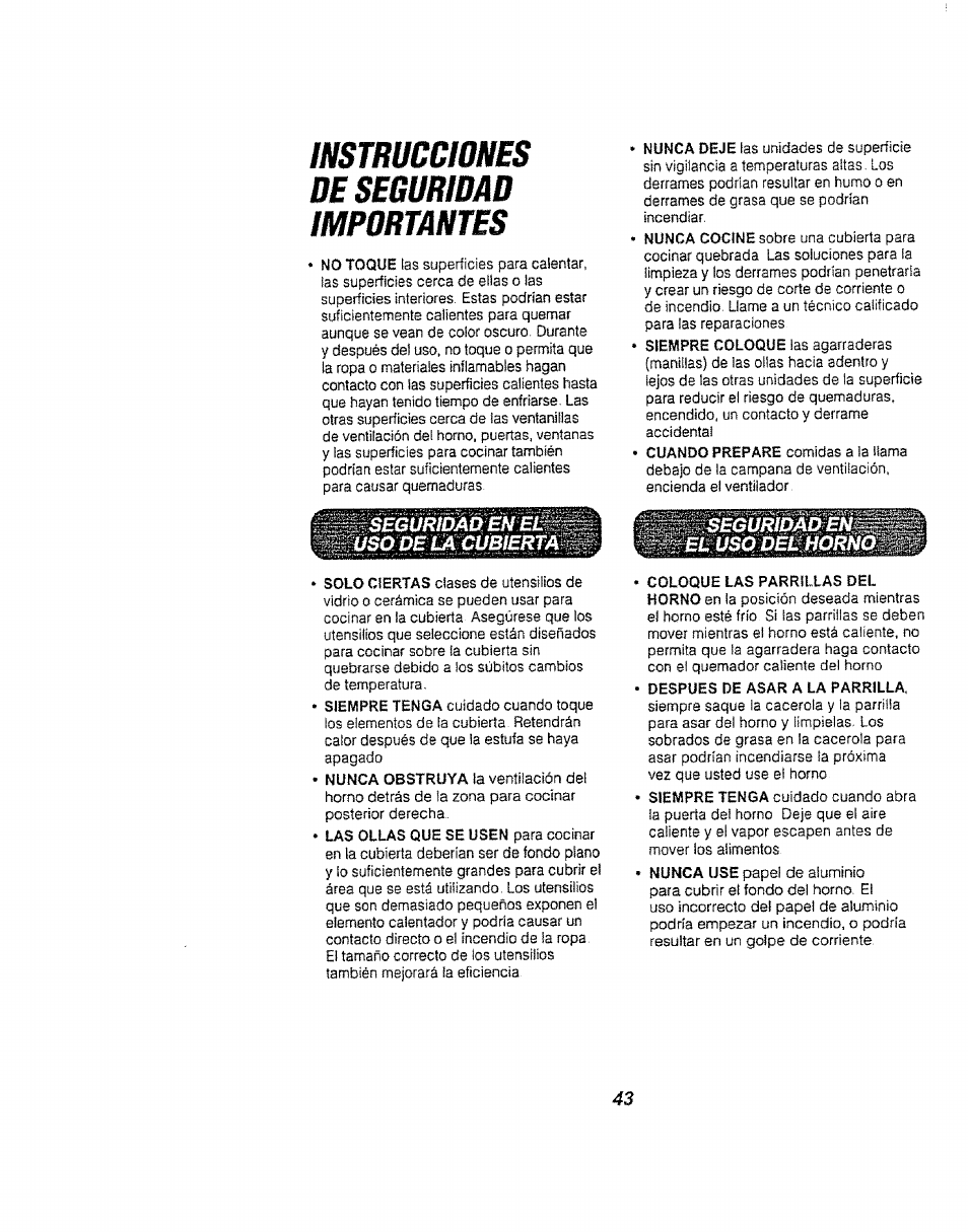 Instrucciones de seguridad importantes | Kenmore 911.94752 User Manual | Page 43 / 76