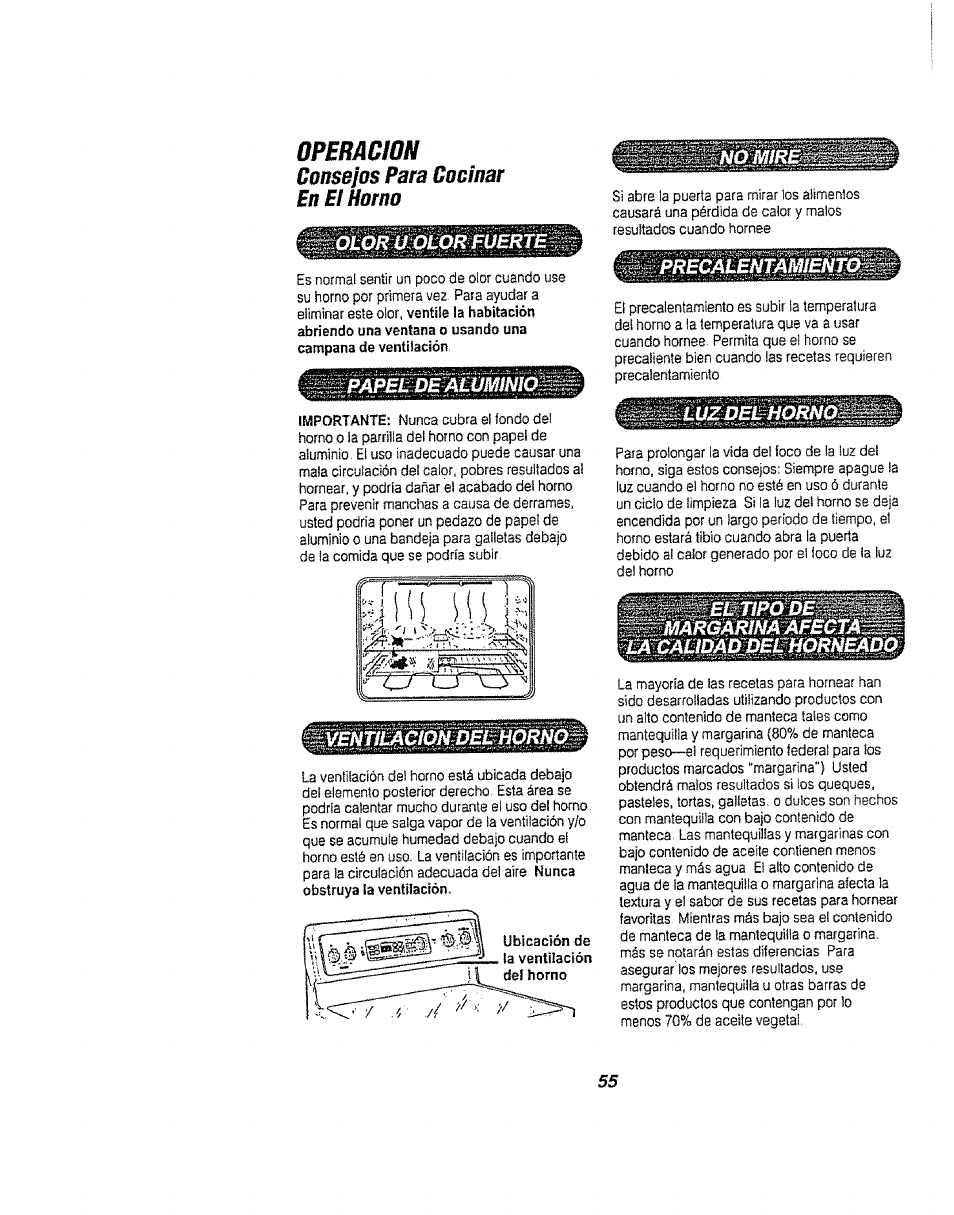 Operacion, Consejos para cooinar en в homo | Kenmore 911.94752 User Manual | Page 55 / 76
