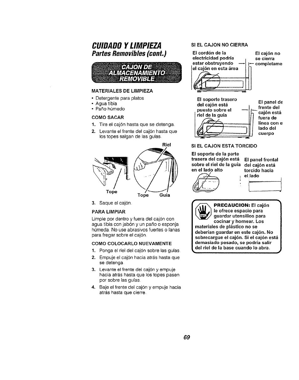 Moado y limpieza, Partes removibles (cont.) | Kenmore 911.94752 User Manual | Page 69 / 76