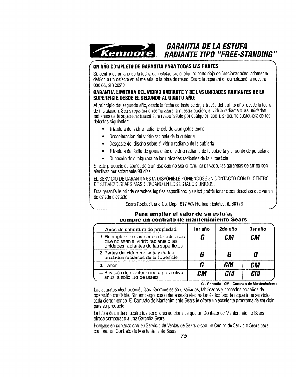 Garantia de lm estufâ, См см | Kenmore 911.94752 User Manual | Page 75 / 76