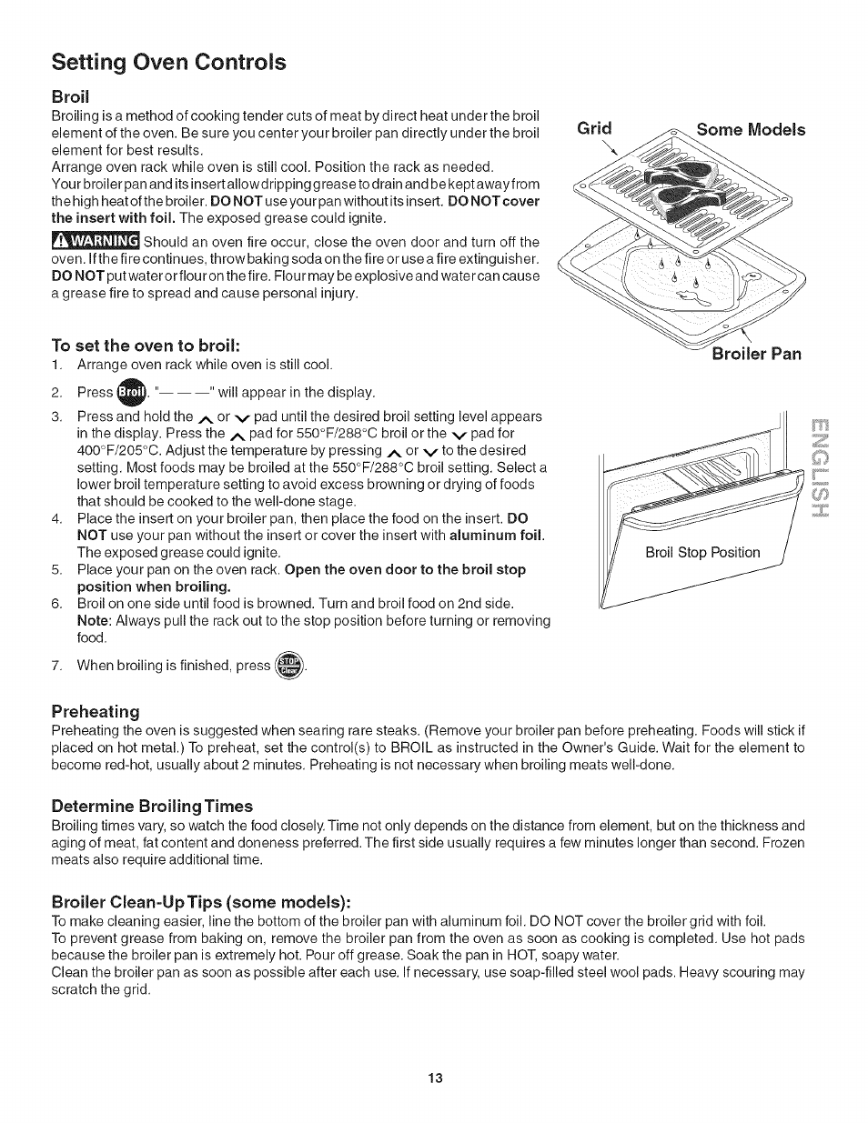 Setting oven controls | Kenmore 318205128 User Manual | Page 13 / 26
