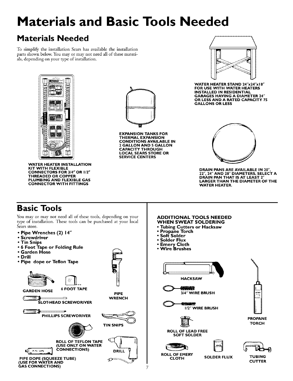 Materials and basic tools needed, Materials needed, Basic tools | Materiais needed basic tools | Kenmore THE ECONOMIZER 153.33298 User Manual | Page 7 / 44