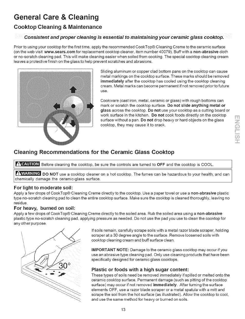 General care & cleaning, Cooktop cleaning & maintenance | Kenmore 9504 User Manual | Page 13 / 18